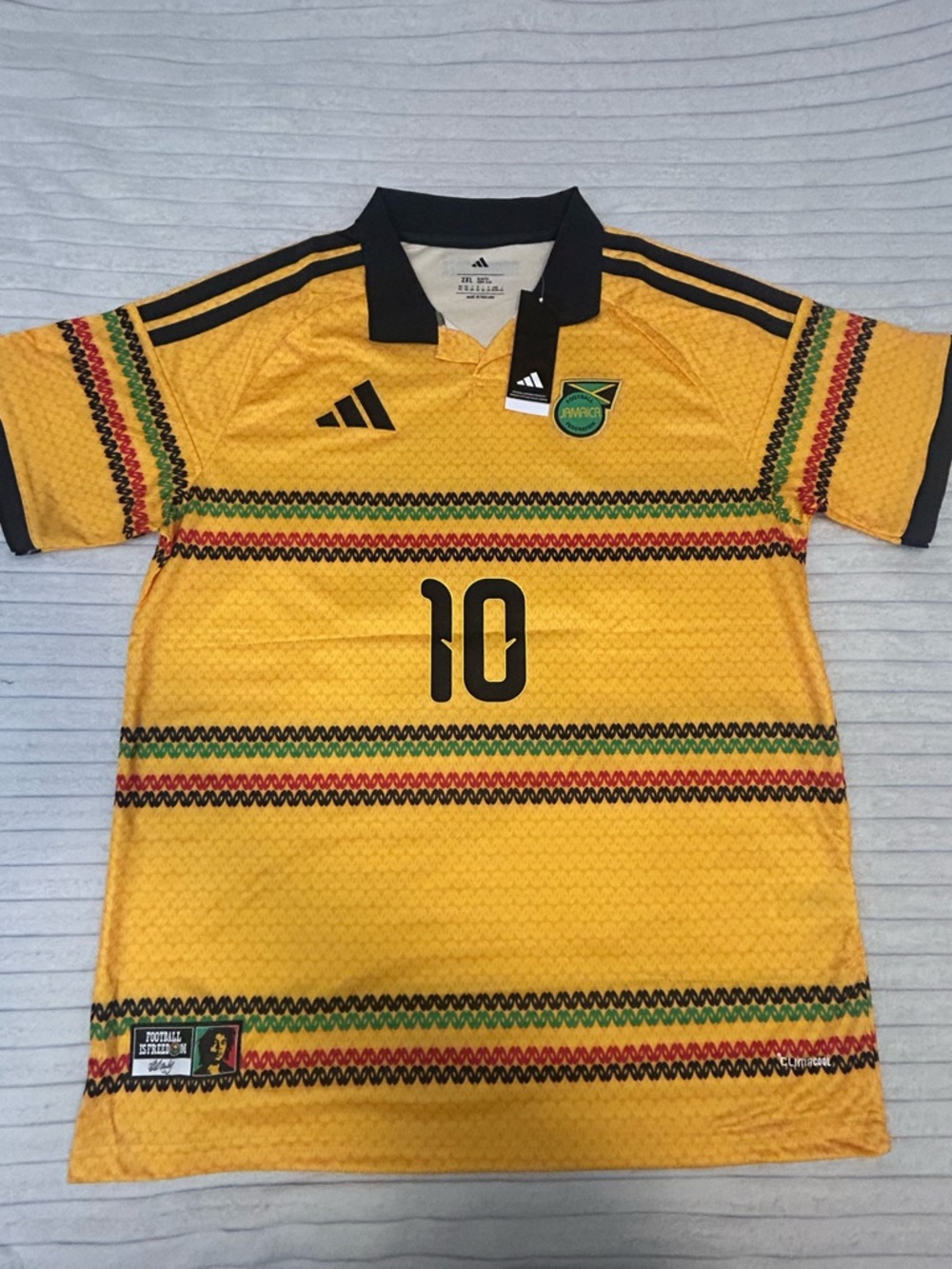 adidas Yellow Jamaica #10 Men's Soccer Jersey with Black Trim